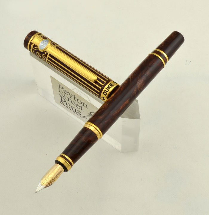 Duke Gold Medal Fountain Pen - Striped Cap, Brown Italian Resin